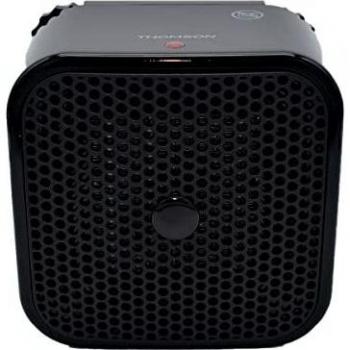 THOMSON Calentador Cerámico Vintage, con termostato mecánico, fusible de protección contra sobrecalentamiento, 2 posiciones de calefacción, Función ventilación, 1500W, Negro