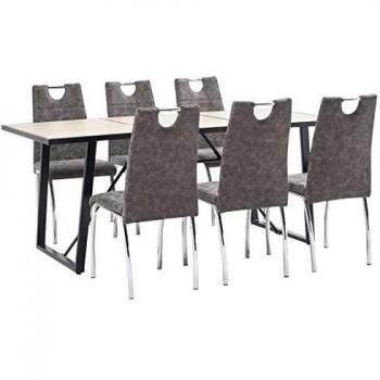 vidaXL Juego de Comedor 7 Piezas Cuero Sintético Mobiliario Decoración Interior Casa Hogar Robusto Duradero Resistente Funcional Práctico Útil Marrón