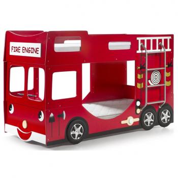 Litera Camión de Bomberos 90x200 cm Madera Lacada Roja con Sommiers Inclusos