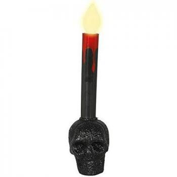 Calavera Negra con Vela Amarilla y Luz 22 cm