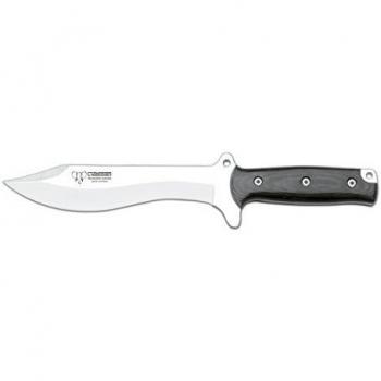 Cuchillo táctico de supervivencia Cudeman Villegas 127-N con mango de micarta negra y hoja negra de 17,5 cm.