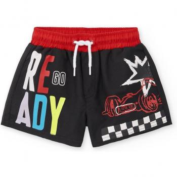 Bañador de niño Tuc Tuc negro con cordón de ajuste y estampado Race Car