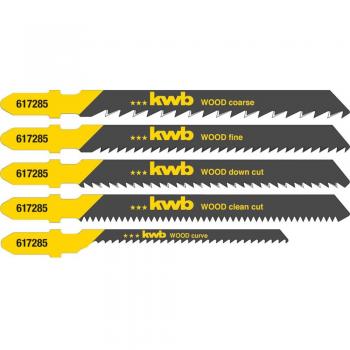 Kit de Lamas para Sierra de Calar KWB 617285 - 5 Piezas HCS para Madera (Cortes Finos y Gruesos)