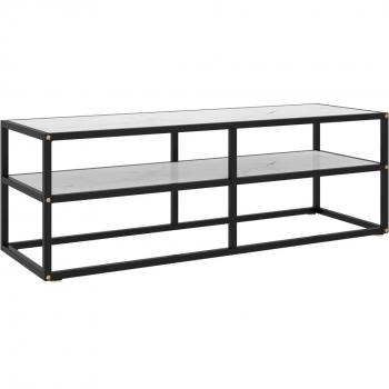 Mueble para TV Negro con Vidrio de Mármol Blanco 120x40x40 cm