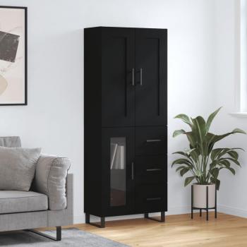 Aparador alto negro de madera multicapa y contrachapada, dimensiones 69,5x34x180 cm