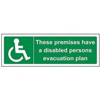 VSafety These Premises Have A Disabled Persons Evacuation Plan - Letrero de 300 mm x 100 mm, plástico rígido de 1 mm