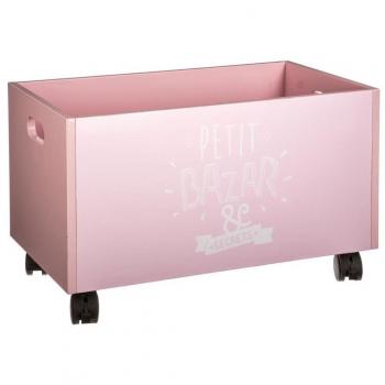 Cofre de Juguetes Rosa con Ruedas y Asa para Niños