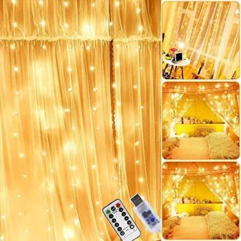 Cortina de Luces LED, 3m x 2m Luces de Cadena de Cortina, 200 LED Luces de Hadas, 8 Modos de Luces, IP44 Impermeable, Cortina Luces USB con Gancho para Decoración de Casa, Fiestas, Navidad, Bodas,etc.