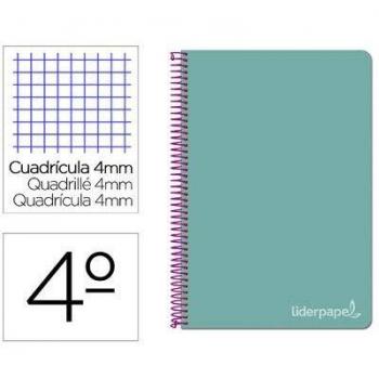 Cuaderno espiral liderpapel cuarto witty tapa dura 80h 75gr cuadro 4mm con margen color turquesa.