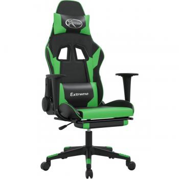 vidaXL Ergonomic Gaming Chair with Footrest in Black and Green Faux Leather