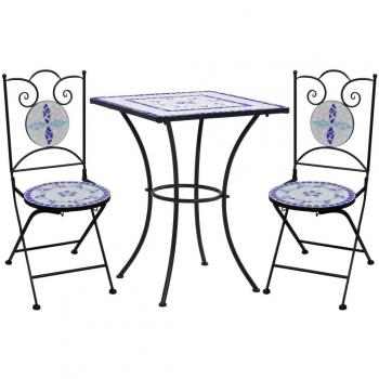 Sonata Bistro Set 3 Pieces Ceramic Mosaic Blue and White