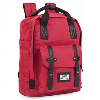SKPAT - Mochila Casual de Hombre Grande. cómoda y práctica para Uso Diario. Vintage. Lona y Cuero PU Polipiel. Calidad diseño y Marca. portátil pequeño. 305536, Color Rojo