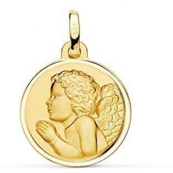 Ángel Niño Piadoso rezando medalla oro 18k unisex 18mm. bisel liso