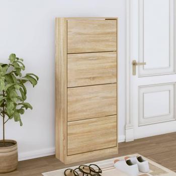 Mueble Zapatero de Madera Contrachapada, Armario para Pasillo y Entrada, Disponible en Color Blanco, Negro y Roble Sonoma, Dimensiones 63x24x147 cm