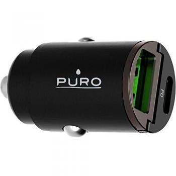 Cargador de Coche Puro Mini Dual 30W USB-A y USB-C Ultra-Rápido Negro