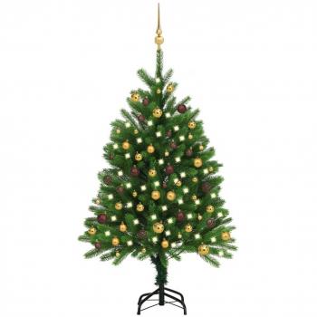 Árbol de Navidad artificial preiluminado con luces LED y bolas verde 120 cm