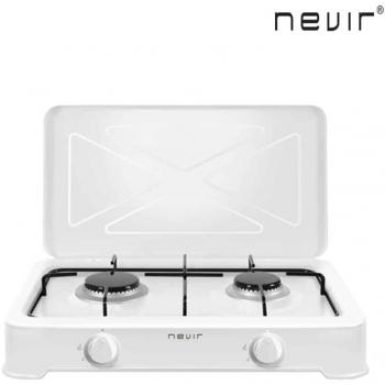 Hornillo de Gas Nevir NVR-CGPE2T, 2 Fuegos, Color Blanco, Dimensiones 9.6 x 46.9 x 35.3 cm