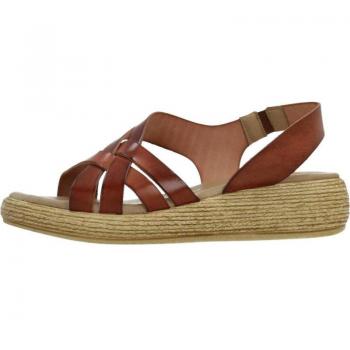 Sandalia Cuña Piel Cuero Ganga para mujer - altura cuña: 4cm, color marrón