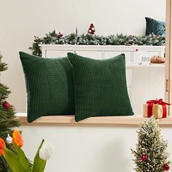 Deconovo Funda de Almohada Decorativa Cuadrado Suave 2 Piezas 55x55cm Verde Oscuro