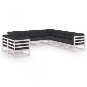 Set de muebles de jardín 9 pzas con cojines madera pino blanco