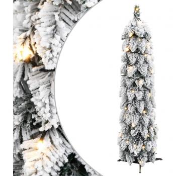 Árbol de Navidad Artificial Iluminado con 30 LED y Nieve Flocada, 60 cm, Color Blanco y Verde