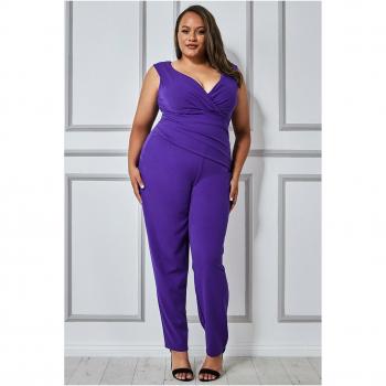 Goddiva Plus Bardot Scuba Jumpsuit - Purple Lace - Size 26 UK