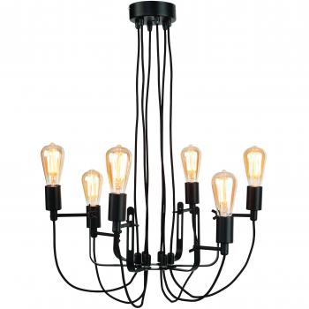 Lámpara de Araña Seattle, 6 Luces, Diseño Moderno en Metal Negro, Ø55cm