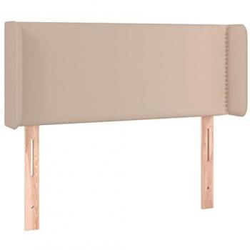 Cabecero de Cama Tapizado en Cuero Sintético Color Capuchino con Orejas 103x16x78/88 cm