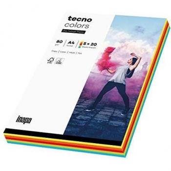Papel Multifuncional Tecno Colors A4 80 g/m² - Pack de 100 Hojas en Colores Intensivos y Pastel