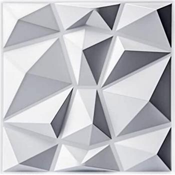 Art3d 33 piezas Paneles de pared 3D diamante 30 x 30 cm, PVC de alta rigidez, indeformable, reciclable, impermeable, resistente al calor, inodoro, blanco mate