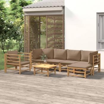 7-Piece Bamboo Garden Lounge Set with Taupe Cushions