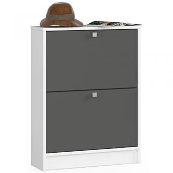 Zapatero Multiuso AKORD Blanco y Grafito, 60x20x80 cm, 2 Puertas y 2 Estantes
