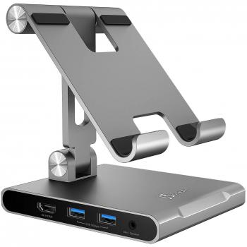 Soporte Multiángulo con Estación de Acoplamiento j5create JTS224 para iPad Pro y iPad Air - Compatible con USB-C, 4K HDMI, 2xUSB 3.1, Lector de Tar