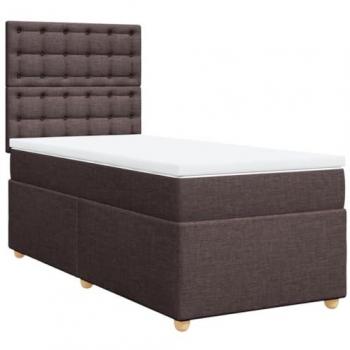 Cama box spring con colchón de tela marrón oscuro 90x200 cm