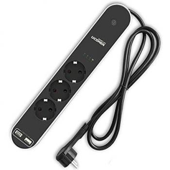 Regleta inteligente WiFi de 3 vías con 2 enchufes USB, protección contra sobrecarga, enchufe WiFi compatible con Alexa, control remoto mediante aplicación, cable de 1,5 m, color azul 3680 W
