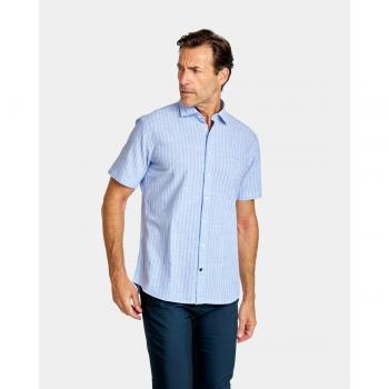 Camisa de manga corta de hombre Oxford Slim Rayas Celeste