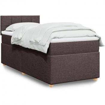 Cama Box Spring con colchón de tela marrón oscuro 90x190 cm
