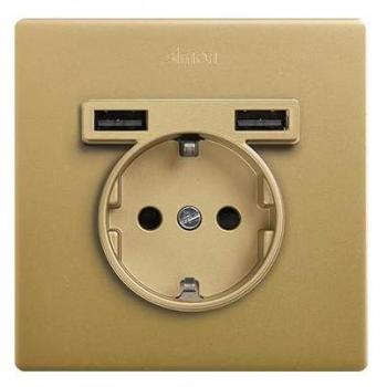 Kit Monoblock Schuko Simon 270 con 2 cargadores USB, 1 elemento, color oro