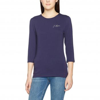 Tommy Hilfiger Lizzy C-Nk Top 3/4 Slv, Camisa para Mujer, Azul