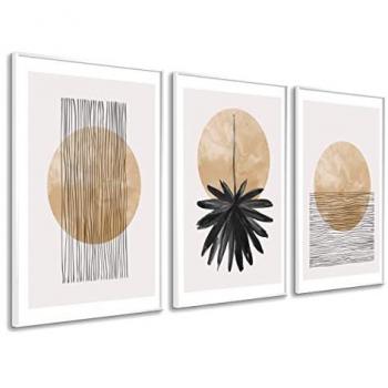 Cuadros decoracion salon modernos PLAYA MINIMALISTA 50x70 cm x3 piezas con marco blanco incluido