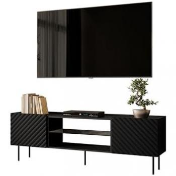 Mueble TV Charlotte U105, Negro, 181x59x40cm, con puertas y estante de vidrio
