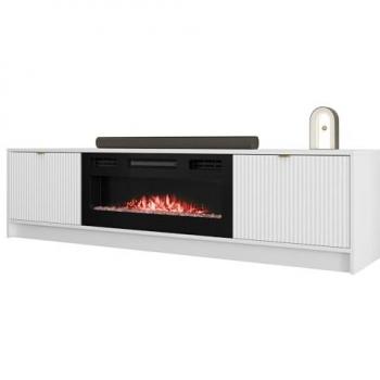 Mueble TV Comfivo J110 con Kamin y LED, Blanco, 182 x 48 x 40 cm