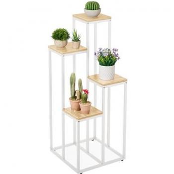 Estantería de Plantas de Acero con 4 Baldas, Soporte para Macetas, Escalera Interior/Exterior, 100x40x40 cm, Marrón Claro