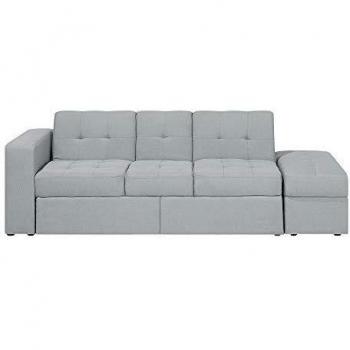 Sofá cama seccional gris claro Beliani con almacenamiento, otomana, cajones extraíbles, mecanismo click clack y portavasos Falster