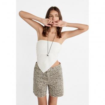 Stradivarius Longline Leopard Print Denim Shorts - Caramel
