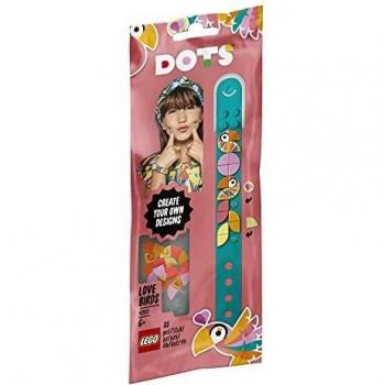 LEGO DOTS - Pulsera Pájaros Enamorados, pulsera de juguete creativa a partir de 6 años, brazalete color azul turquesa con piezas decorativas de animales y corazones