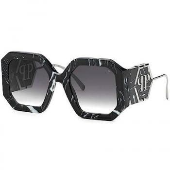 Philipp Plein Women's Sunglasses SPP067 Shiny Grey/Black Havana Smoke Gradient CAT3 54mm Hexagonal Shape