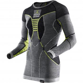 X-Bionic Hombre apani Merino by X UW Camiseta Lg _ SL. roundn esquina Ropa Interior, otoño/invierno, hombre, color Black/Grey/Yellow, tamaño S/M