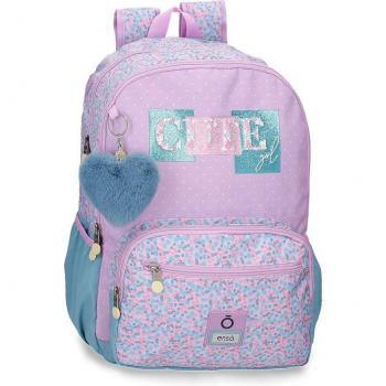 Mochila Escolar Enso Cute Girl con Doble Compartimento y Detalle de Pompón de Corazón