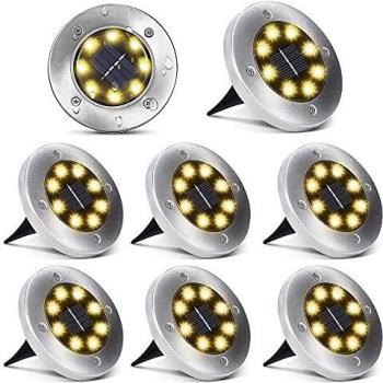 Aogist Solar Ground Lights,8 LED Garden Lights Waterproof Patio Disk Lights In-Ground Outdoor Landscape Lighting for Lawn Patio Pathway Yard Deck Walkway